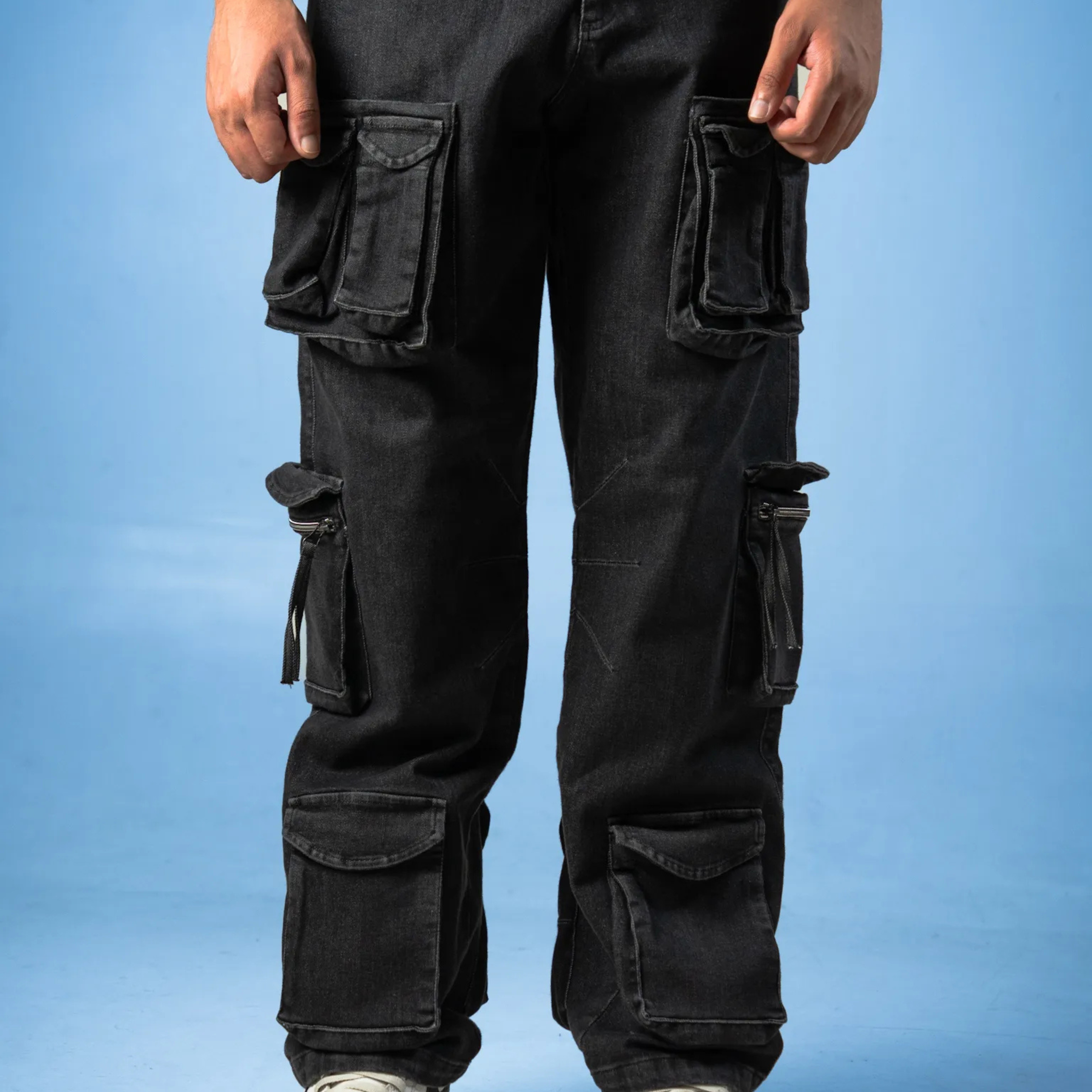 12 Chambers Black Acid Wash Heavy Weight Cargo