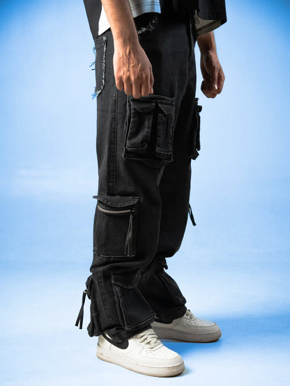 12 Chambers Black Acid Wash Heavy Weight Cargo