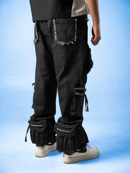 12 Chambers Black Acid Wash Heavy Weight Cargo