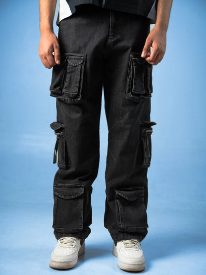 12 Chambers Black Acid Wash Heavy Weight Cargo